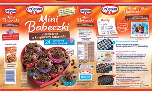 Babeczki Dr. Oetker w kolorowych foremkach, z czekoladowymi kroplami.