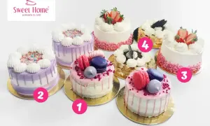Urocze torty bento w pastelowych kolorach, ozdobione makaronikami i owocami. Idealne na małe świętowanie.