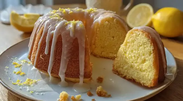 Puszysta babka cytrynowa na oleju Ewy Wachowicz, polana lukrem i posypana skórką cytrynową. Idealna na popołudniową herbatę.