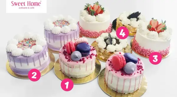 Urocze torty bento w pastelowych kolorach, ozdobione makaronikami i owocami. Idealne na małe świętowanie.