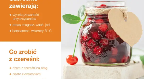 Słoik pełen czereśni, idealny na dżem, ciasto, kompot lub sok. Dowiedz się, co zrobić z czereśni!