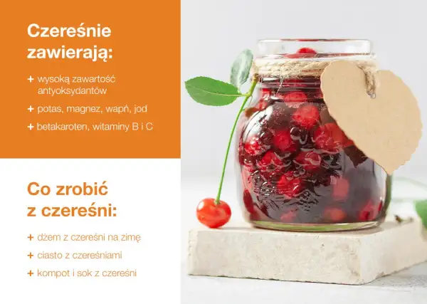 Słoik pełen czereśni, idealny na dżem, ciasto, kompot lub sok. Dowiedz się, co zrobić z czereśni!